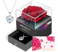 ADDWel Rosa eterna con collar en forma de corazón (plata 925) y caja de música 'You are my sunshine' - La perfecta mamá, abuela, esposa, novia, rosa real conservada de larga duración con cadena