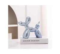 Addzoe Figura decorativa moderna de perro con globo de 4 pulgadas, escultura metαlica de cerαmica, decoraciσn contemporαnea para el hogar (azul2)