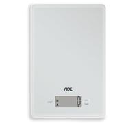ADE balanza de cocina digital | balanza de precisión en gramos de hasta 5 kg | gran pantalla | incl. pilas AAA | muy plana | con asa para colgar | cifras grandes de fácil lectura | color plata