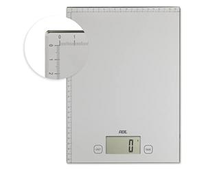 ADE Báscula digital de paquetes de letras KE 1700 Bridget. Postal electrónica, con superficie de pesaje XXL y medida en centímetros. Pesa hasta 20 kg con precisión de gramos. Batería incluida. Plata