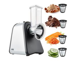 ADE Cortador de verduras eléctrico | Rallador para fruta, zanahorias, pepino, manzanas, nueces | 4 insertos extra afilados | Rallador de queso | 200 a 500 W