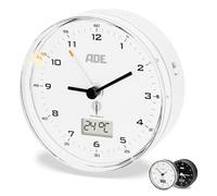 ADE Despertador analógico radiocontrolado sin tictac | con indicador de Temperatura | con Calendario | Despertador analógico con luz | a Pilas | Blanco