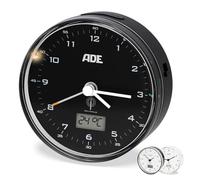ADE Despertador analógico radiocontrolado sin tictac | con indicador de Temperatura | con Calendario | Despertador analógico con luz | a Pilas | Negro
