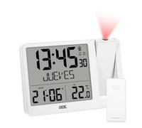 ADE Despertador Digital radiocontrolado con proyección y Sensor Exterior | 2 Horas de Despertador | Reloj con indicación de Temperatura, Fecha y día de la Semana | Incl. Cable de Red | Blanco