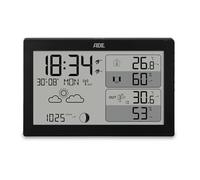 ADE Estación meteorológica digital con sensor exterior y previsión meteorológica | termómetro e higrómetro | presión atmosférica | reloj radio-controlado con 2 horas de alarma | calendario | negro