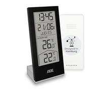 ADE Estación meteorológica digital inalámbrica con sensor exterior | termómetro para temperatura interior y exterior | reloj y calendario radiocontrolados con día de la semana | incl. pilas | negro