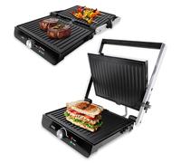 ADE Parrila eléctrica | sandwichera 3 en 1 | parrilla y plancha de cocina antiadherente | grill de mesa para sandwiches, panini, verdura | grill de 2.000 vatios | negra