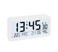 ADE Reloj Despertador Digital radiocontrolado con dígitos XXL | Reloj de sobremesa con de Calendario | indicación de Temperatura y Humedad | 2 Horas de Alarma y repetición | Blanco