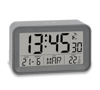 ADE Reloj Despertador Digital radiocontrolado con luz | Indicador de Temperatura y Calendario | Despertador de Viaje pequeño | Reloj Digital de sobremesa | Bonita Carcasa Gris Mate | con Pila