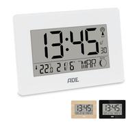 ADE Reloj Digital Grande radiocontrolado con dígitos XXL | Reloj de sobremesa y de Pared con Calendario | con termómetro | Despertador radiocontrolado a Pilas | Blanco