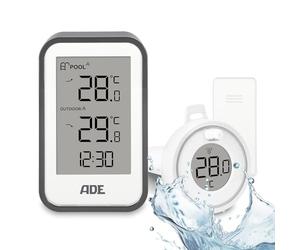 ADE Termómetro digital acuario de piscina | termómetro de piscina flotante | para bañera de hidromasaje, bañera, estanque | termómetro de agua con sensor exterior | incl. Pilas