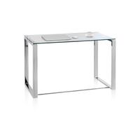 Adec Group Benetto, Mesa de Cristal para Estudio, Escritorio, Despacho o Oficina, Acabado en Cristal y Cromo, Medidas: 100 cm (Ancho) x 74 cm (Alto) x 50 cm (Fondo)