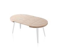 Berg, Mesa de Comedor Redonda Extensible, Mesa 2 Tramos, Acabado en Roble y Blanco, Medidas: 120-160-200 cm (Largo) x 120 cm (Ancho) x 76 cm (Alto)