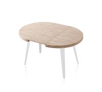 Berg, Mesa de Comedor Redonda Extensible, Mesa 2 Tramos, Acabado en Roble y Blanco, Medidas: 100-140 - 180 cm (Largo) x 100 cm (Ancho) x 78 cm (Alto)