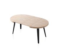 Berg, Mesa de Comedor Redonda Extensible, Mesa 2 Tramos, Acabado en Roble y Negro, Medidas: 120-160-200 cm (Largo) x 120 cm (Ancho) x 76 cm (Alto)