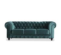 Adec Group Chesterfield, Sofa de Tres Plazas, Sillon Descanso, 3 Personas, Acabado en Tejido Velvet Verde y Capitone, Medidas: 211 cm (Largo) x 84 cm (Fondo) x 75 cm (Alto)