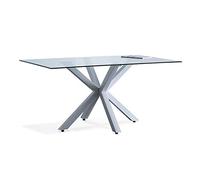Adec Group, Cross, Mesa Fija de Cristal, Mesa de Comedor o Salón, Acabado en Cristal y Blanco, Medidas: 160 cm (Largo) x 90 cm (Ancho) 75 cm (Alto)