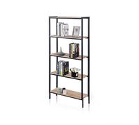 Adec Group duehome | Jack, Estanteria Alta con 5 Estantes, Acabado en Roble y Estructura Metalica Color Negro, Medidas: 80 cm (Largo) x 180 cm (Alto) x 28 cm (Fondo)