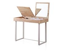 duehome | Pretty, Mesa de Estudio/Tocador con Espejo, Mesa Tocador, Mesa para Dormitorio, Acabado en Roble y Blanco, Medidas: 100 cm (Largo) x 50 cm (Ancho) x 76 cm (Alto)