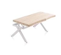 duehome | Xena Fit, Mesa de Centro Elevable, Mesa Auxiliar, Mesa café, Acabado en Roble y Blanco, Medidas: 120 cm (Largo) x 66 cm (Ancho) x 47-62 cm (Alto)