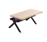 duehome | Xena Fit, Mesa de Centro Elevable, Mesa Auxiliar, Mesa café, Acabado en Roble y Negro, Medidas: 120 cm (Largo) x 66 cm (Ancho) x 47-62 cm (Alto)