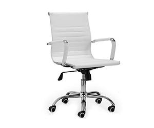 Adec Group Lucy, Silla de Oficina, Silla de Despacho o Escritorio, Acabado en Simil Piel Blanco, Medidas: 64 cm (Ancho) x 64 cm (Fondo) x 89-99 cm (Alto)