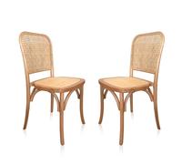Toscana, Pack 2 Sillas de Comedor, Silla Salón, Acabado en Madera Natural y Ratan, Medidas: 43,5 cm (Ancho) x 44,5 cm (Largo) x 87,5 cm (Alto)