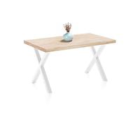 X-Loft, Mesa de Comedor, Mesa de Salon, Acabado en Roble Salvaje y Patas Metalicas Blanco, Medidas: 140 cm (Largo) x 80 cm (Ancho) x 76 cm (Alto)