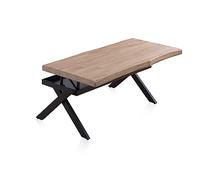 Xena Fit, Mesa de Centro Elevable, Mesa Auxiliar, Mesa café, Acabado en Roble Honey y Negro, Medidas: 120 cm (Largo) x 66 cm (Ancho) x 47-62 cm (Alto)