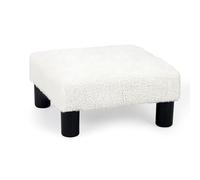 Adeco Otomana cuadrada pequeña de 15.7 pulgadas, reposapiés de peluche con patas de plástico para reposapiés con almohadillas antideslizantes para sala de estar, entrada, oficina, sofá, peluche blanco