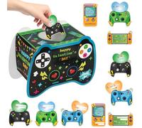 Adecortalk Caja de tarjetas para el día de San Valentín para niños con 25 tarjetas de videojuegos de San Valentín, buzón de videojuegos para niños y niñas, intercambio de aula, regalos de San Valentín