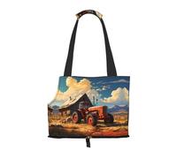 Adecuado para perros y gatos pequeños, bolsa de compras y viajes, bolsa de doble propósito, bolsa de hombro portátil con estampado de tractor rojo de granja,