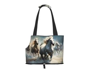 Adecuado para perros y gatos pequeños, bolsa de compras y viajes, bolsa de doble propósito, caballos corriendo salvajes en el río, bolsa de hombro portátil impresa para mascotas