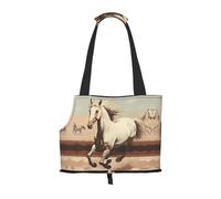 Adecuado para perros y gatos pequeños, bolsa de hombro portátil con estampado de caballo blanco saltando para mascotas, compras y viajes, bolsa de doble propósito