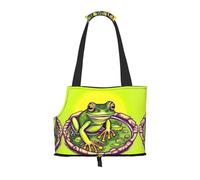 Adecuado para perros y gatos pequeños, bolsa de hombro portátil con estampado de rana en un estanque, bolsa de doble propósito para compras y viajes