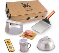 ADEGO Kit Smash Burger Profesional de Acero Inoxidable + QR con Recetario - Producto Certificado EU Contacto con Alimentos - Set Smash Burger Profesional - Aplastador Hamburguesa