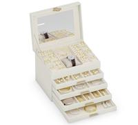 ADEL DREAM Joyero de 5 niveles con botón de trébol, almacenamiento de joyas con bandeja extraíble, organizador de joyas con espejo grande, compartimentos ajustables para manualidades, para madres y