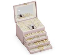ADEL DREAM Joyero de 5 niveles con botón de trébol, almacenamiento de joyas con bandeja extraíble, organizador de joyas con espejo grande, compartimentos ajustables para manualidades, para madres y