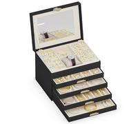 ADEL DREAM Joyero de 5 niveles con botón de trébol, almacenamiento de joyas con bandeja extraíble, organizador de joyas con espejo grande, compartimentos ajustables para manualidades, para madres y