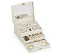 ADEL DREAM Joyero de 6 niveles con botón de trébol, almacenamiento de joyas con bandeja extraíble, organizador de joyas con espejo grande, compartimentos ajustables para manualidades, para madres y