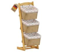 AdelDream Cesta de almacenamiento de madera maciza cesta de ratán estante de almacenamiento para el suelo sala de estar estante multifuncional estilo 1