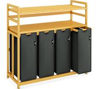 AdelDream - Cesta para lavandería (4 compartimentos, 2 estantes de bambú extensible y extraíble, 200 L), color gris