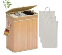AdelDream Cestas plegables de bambú para la colada con tapa, para dormitorio, baño y lavandería (color madera original de 150 L)