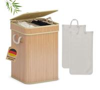 AdelDream Cestas plegables de bambú para la colada con tapa, para dormitorio, baño y lavandería (color madera original, 100 L)