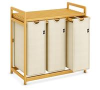 AdelDream Cesto de ropa sucia 150 L con 3 compartimentos, estante,bambú