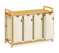 AdelDream Cesto de ropa sucia 200 L con 4 compartimentos, estante,bambú | Clasificador de ropa con 4 compartimentos de 50 L, sacos extraíbles , estante con capacidad de hasta 45 kg, color beige