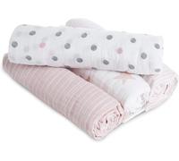 aden + anais Essentials - Manta de muselina 100% algodón para bebés y niños, 112 x 112 cm, juego de envoltura para recién nacidos, regalo de ducha para bebés y niños pequeños, paquete de 4, muñeca