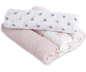 aden + anais Essentials - Manta de muselina 100% algodón para bebés y niños, 112 x 112 cm, juego de envoltura para recién nacidos, regalo de ducha para bebés y niños pequeños, paquete de 4, muñeca