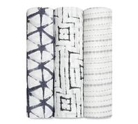 aden + anais Manta de arrullo ultrasuave, muselina 100 % viscosa de bambú para niñas y niños, ideal para recién nacidos y bebés, paquete de 3, diseño en gris, negro y blanco (Pebble Shibori)