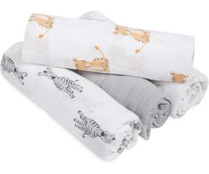 aden + anais Safari Swaddle - Juego de 4 mantas grandes de muselina 100% transpirable de algodón, envoltura para bebés y niños, diseño de cebra, tigre y elefante